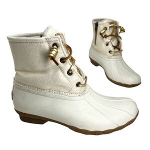 Sperry Women's Saltwater Canvas Oat/Gold Boots Size 7